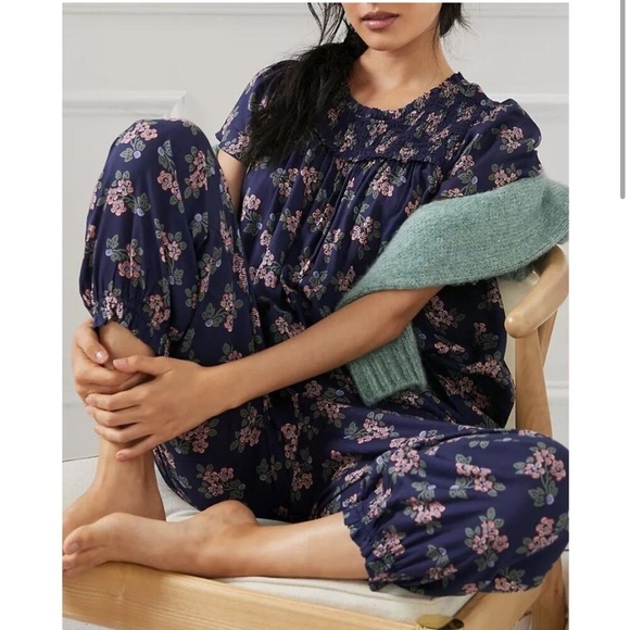 Anthropologie Darcy Smocked Sleep Top and Sweet Dreams Harem Sleep Pants Set - Picture 1 of 12